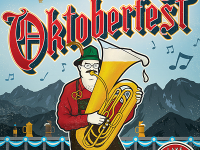 Olars Dribbble 800x600px alps beer blue bottle brewing design fun german gold green hat illustration lake louie mountains mug music notes octoberfest poster pretzel red