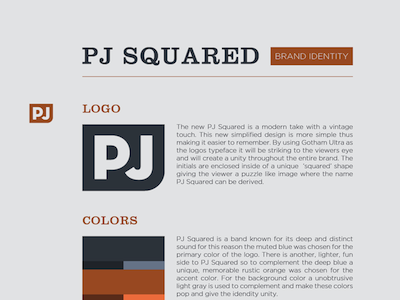 PJ Squared Brand Identity blue brand clarendon colors design erik gotham graphic identity johnson layout logo olars olarsdesign orange pj squared typography