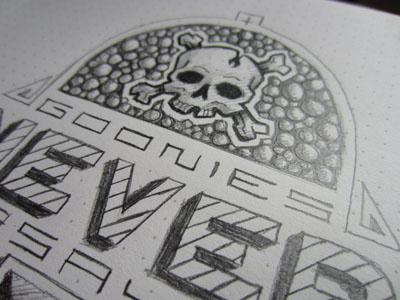 Goonies Never Say Die art artist concept design designer die drawing font goonies graphic illustration illustrator layout never rocks say sketch skull stone typography