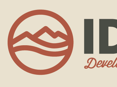 Ideal Development Companies Logo circle companies company design development graphic icon land logo mountain nature oars orange red retro river script simple wave