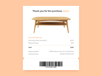 Daily UI 017 Email Receipt app barcode dailyui email receipt furniture receipt table ui ux web