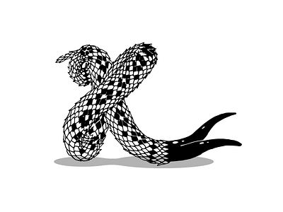 K black ink hand drawn lettering monochrome snakes