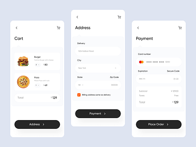 Foodmo - Checkout Flow app cart checkout clean food food app food delivery food delivery app foodmo ios map mobile payment product design ui ux