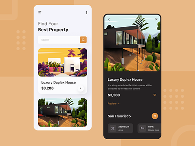 Real Estate App 🏘️ app buying daily ui house illustraion mobile mobile app mobile ui product design property realestate renting typogaphy ui ux