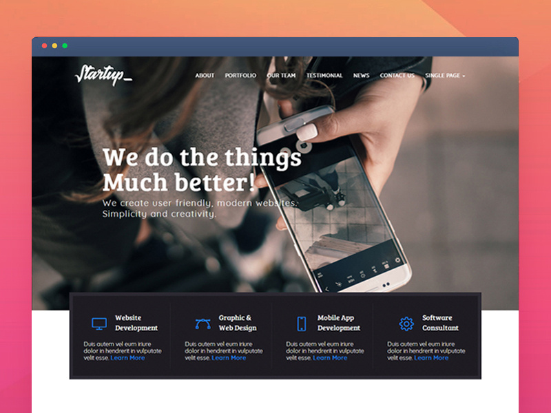 Startup - Multipurpose Corporate Responsive HTML Template simple responsive portfolio one page single page multiple page modern theme template html ui website design
