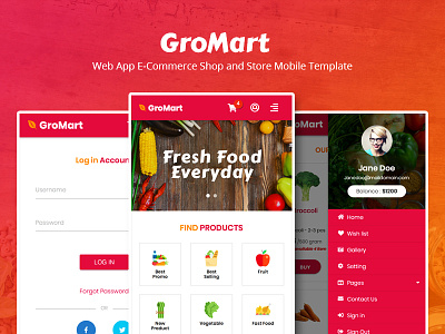 GroMart - Web App E-Commerce Shop and Store Mobile Template ecommerce fashion food groceries market mobile responsive shop store template ui web design