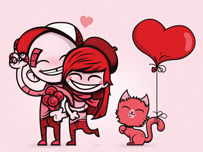 valentine's! cat character illustration love pink red vector