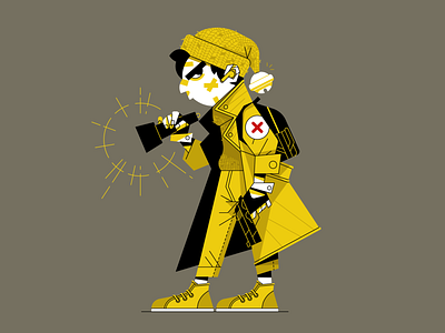 Detective airpods bell character design flat gun illustration illustrator outline vector