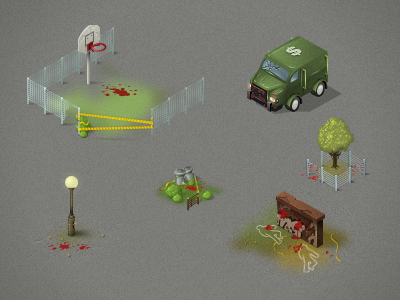 game elements basletball car crime scene design game illustration