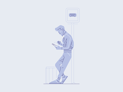 Browsing While Waiting bus character illustration illustrator