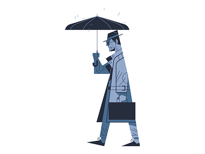Raining briefcase coat flat hat illustration illustrator outline rain umbrella vector