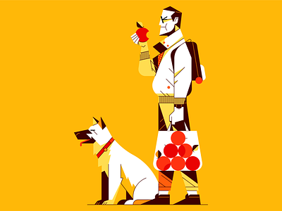 Man with Apple and Dog animal apple character dog drawing flat fruit groceries illustration illustrator outline paper pencil sketch vector