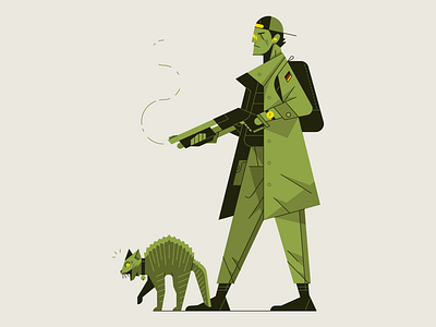 Man and His Cat, or Cat and His Man airpods cat character flat gun illustration illustrator outline shotgun vector waldek