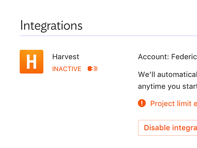 Integrations button error harvest integration plugin warning