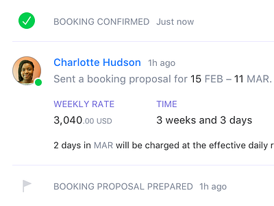 Booking Proposal booking confirmation event feed offer pilot pilot x proposal san francisco status