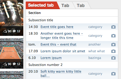 Tabs blue icons red tabs white