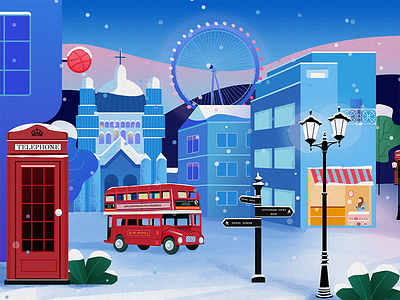 Dream snow on the street in Britain illustration