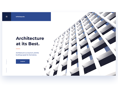Infinitearch architecture blue building decom landing minimal page showcase ui ux