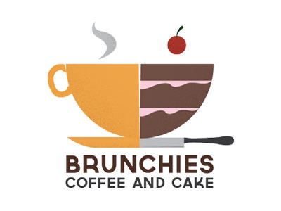 Brunchies cafe cake cherry coffee design knife logo