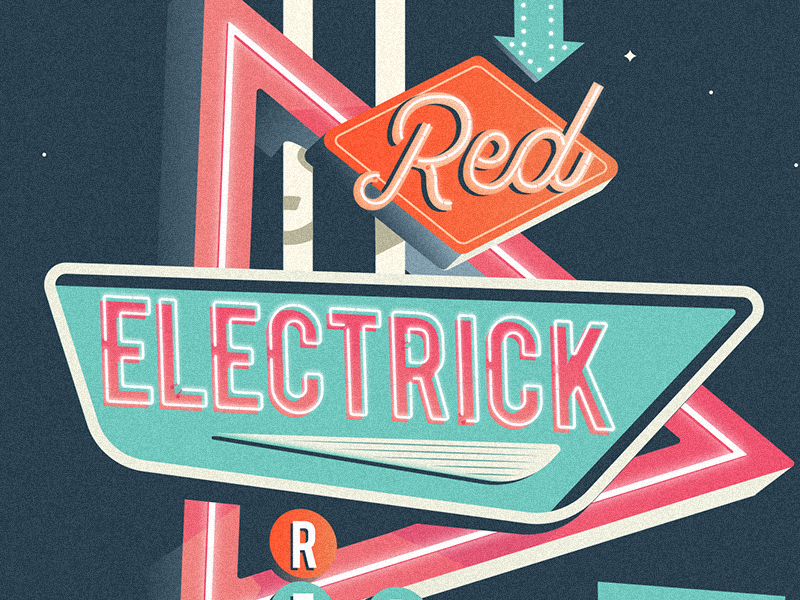 Red Electrick Reborn rockandroll show signage vegas retro illustration
