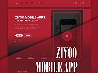 ZIYOO Mobile App Template. aesthetic design app clean design corporate creative html5 landing page material design minimal design mobile app responsive ziyoo mobile app