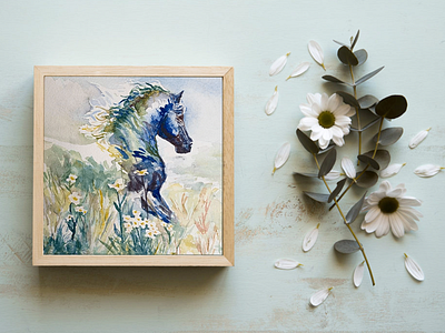 Morning Glory - Watercolor animal aquarelle art design drawing equestrian equine flower horse horse riding illustration nature painting pastel pony watercolor