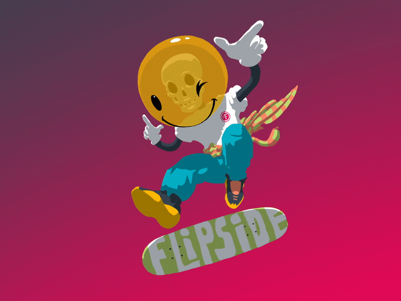 On the Flipside 2d animate animation cel character design gif illustration ipad pro lineless loop looping procreate shadows skate skateboard skull smiley