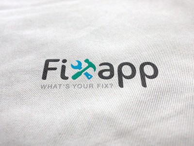 Fixapp Logo android blue colour green hammer iphone logo mobile application service spanner