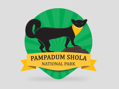 Pampadum Shola National Park Logo animal cut colours forest green location logo nilgiri marten pampadum shola pampadum shola national park rock sun yellow