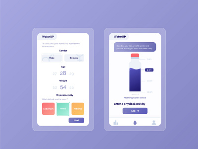 WaterUP is a water tracking app concept app blue bottle connect design health health app healthy mobile sport tracking app ui uidesign ux uxdesign water watertracking webdesign xd design