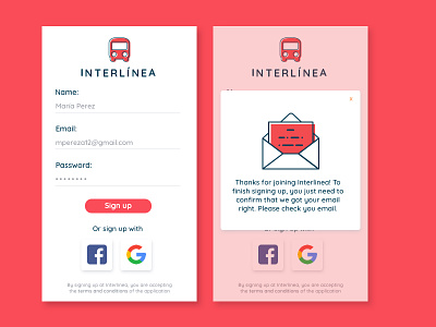 Interlinea Bus Sign Up app bus design line mobile sign ui up