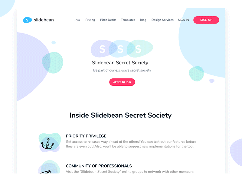 Slidebean Secret Society Landing Page