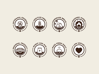 Pão Real: Bakery Icons for the Packaging additive free artesanal breads artesanal grinding badges bakery handmade healthy food icons made fresh daily mafra bread masonry ovens pão real