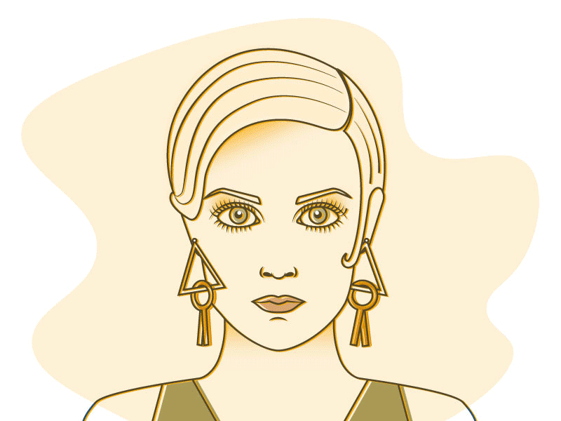 60's Glitch 60s style earrings eyelashes face glitch line drawing portrait woman
