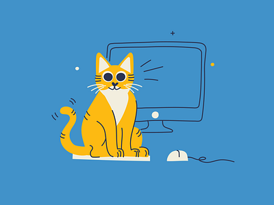 Work From Home Cat cat computer flat design hand drawn illustration monoline pet productivity work from home