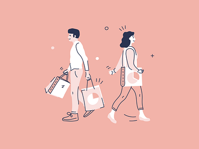 Shopping Statistics hand drawn humans man people shopping shopping bags spending woman