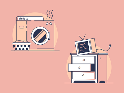 Dryer & Dresser baby danger dresser flat illustration furniture illustration illustrator laundry tv washing machine