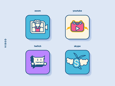 PokéOS App Icons: Video Services app app design fan art icon icon set icons illustration ios pokemon twitch vector video zoom