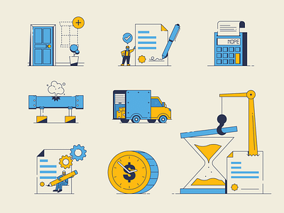Construction Spot Illustrations building construction contract hourglass icons spot illustration time worker working