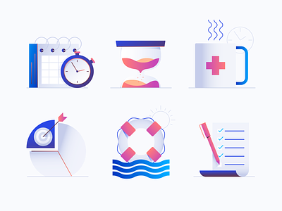 Time Management Icons coffee deadline gradient icon set icons illustration time vector