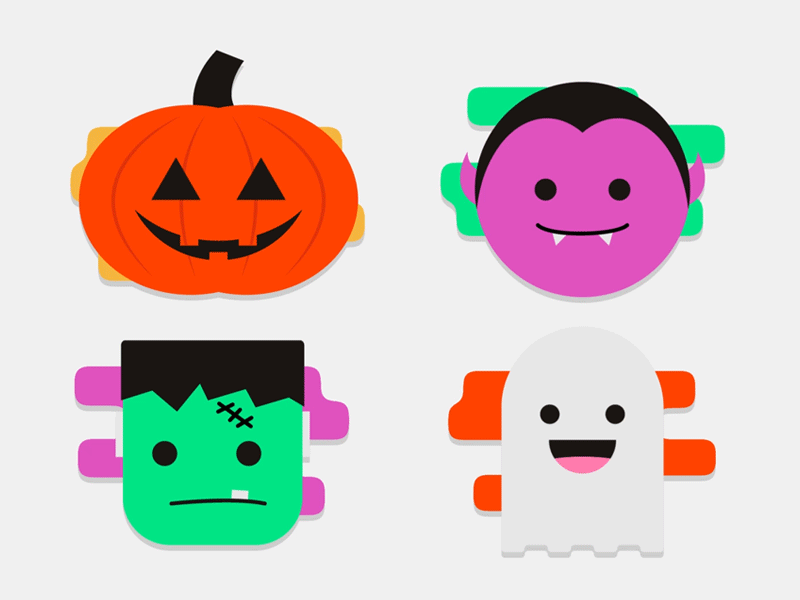 Flat Halloween Emoticons animated dracula emoticon flat frankenstein ghost gif halloween pumpkin