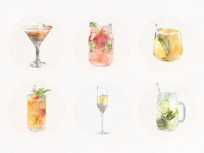 Watercolor Cocktails cocktail cocktails drinks liquor martini watercolor watercolour wine