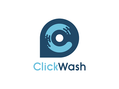 ClickWash Logo blue and white branding car clean click flat design logo logo 2d spin wash