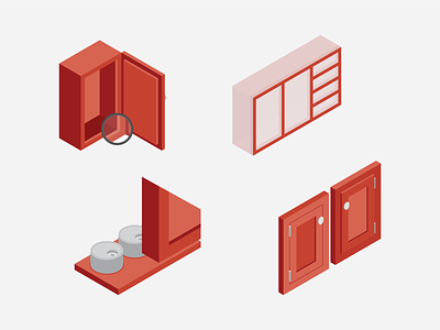 Isometric Cabinet Parts cabinet cabinetry hinge illustrator interior interior architecture isometric isometric design isometric icons kitchen