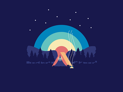 Camping camp camping campsite flat design mountains pride pride month rainbow sunset tent