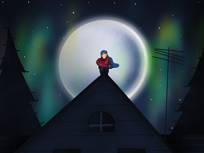 Rooftop aurora aurora borealis girl girl character girl illustration illustration moon procreate procreate art roof rooftop