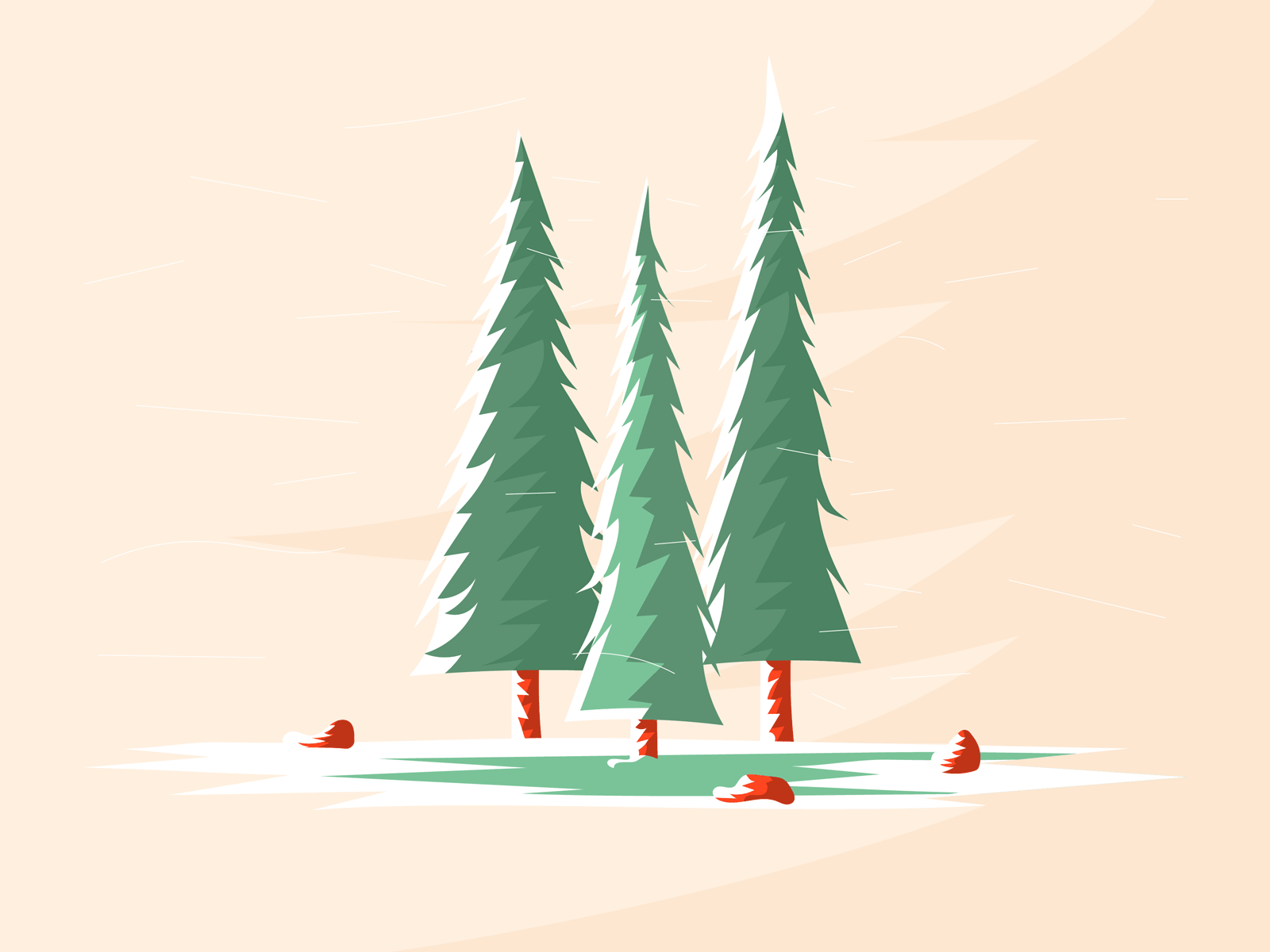 Snowy Evergreens — Day and Night blizzard christmas christmas tree evergreen flat design snow trees wind xmas