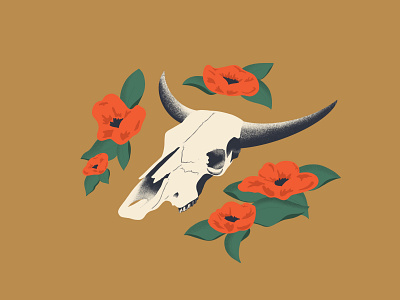 Longhorn Skull desert design floral flower illustration skeleton skull texas texture
