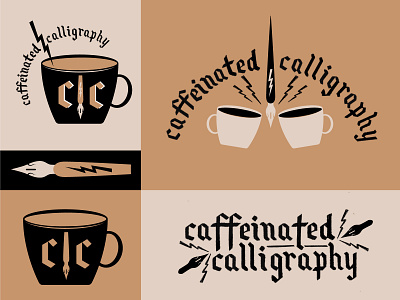 Caffeinated Calligraphy Brand Set blackletter branding caffeine calligraphy coffee coffee cup design icon illustration lettering logo procreate vector