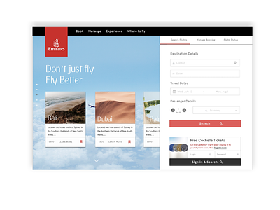 Emirates Homepage reimaged aviation design homepage redesign search